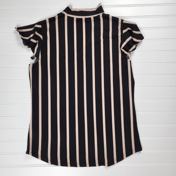 Adrianna Papell Womens Shirt Size Small Striped Flutter Sleeve Top Black Pink - Picture 3 of 8